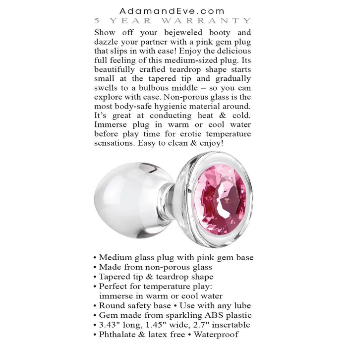 Anal Pink Gem Glass Plug Medium Pink Adam and Eve Anal Pink Gem Glass Plug Medium Pink Adam and Eve